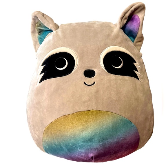 Squishmallow Rainbow Raccoon "Max"  Large 16” Plush Animal Pillow NWOT - Picture 1 of 5